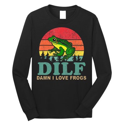 Funny Frog Pun Dude I Love Frog DILF Cottagecore Aesthetic Long Sleeve Shirt