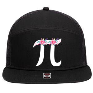 Floral Face Pi Symbol Happy Pi Day Math Geek 3 14 Cool Gift 7 Panel Mesh Trucker Snapback Hat