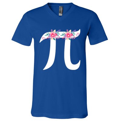 Floral Face Pi Symbol Happy Pi Day Math Geek 3 14 Cool Gift V-Neck T-Shirt