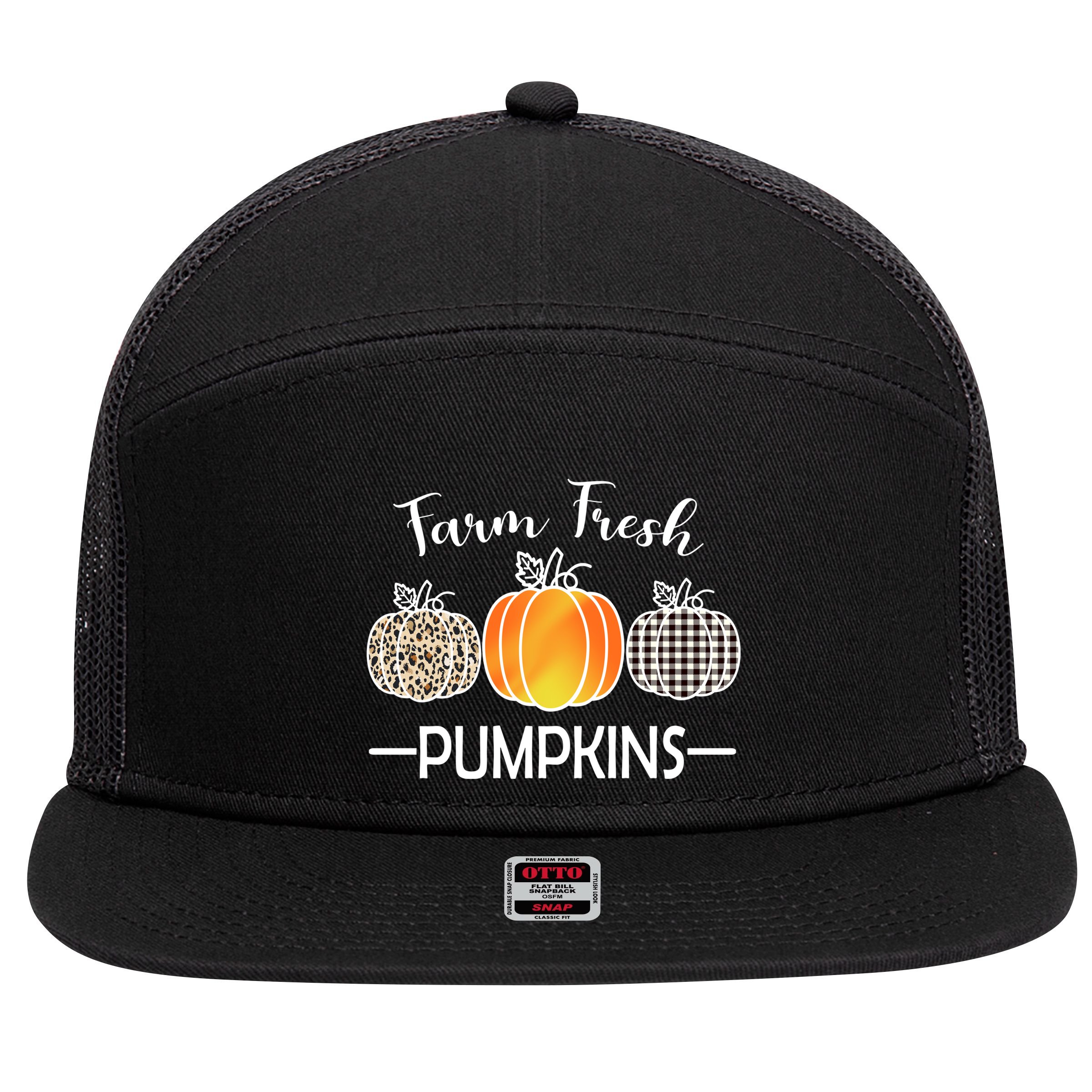 Farm Fresh Pumpkins 7 Panel Mesh Trucker Snapback Hat