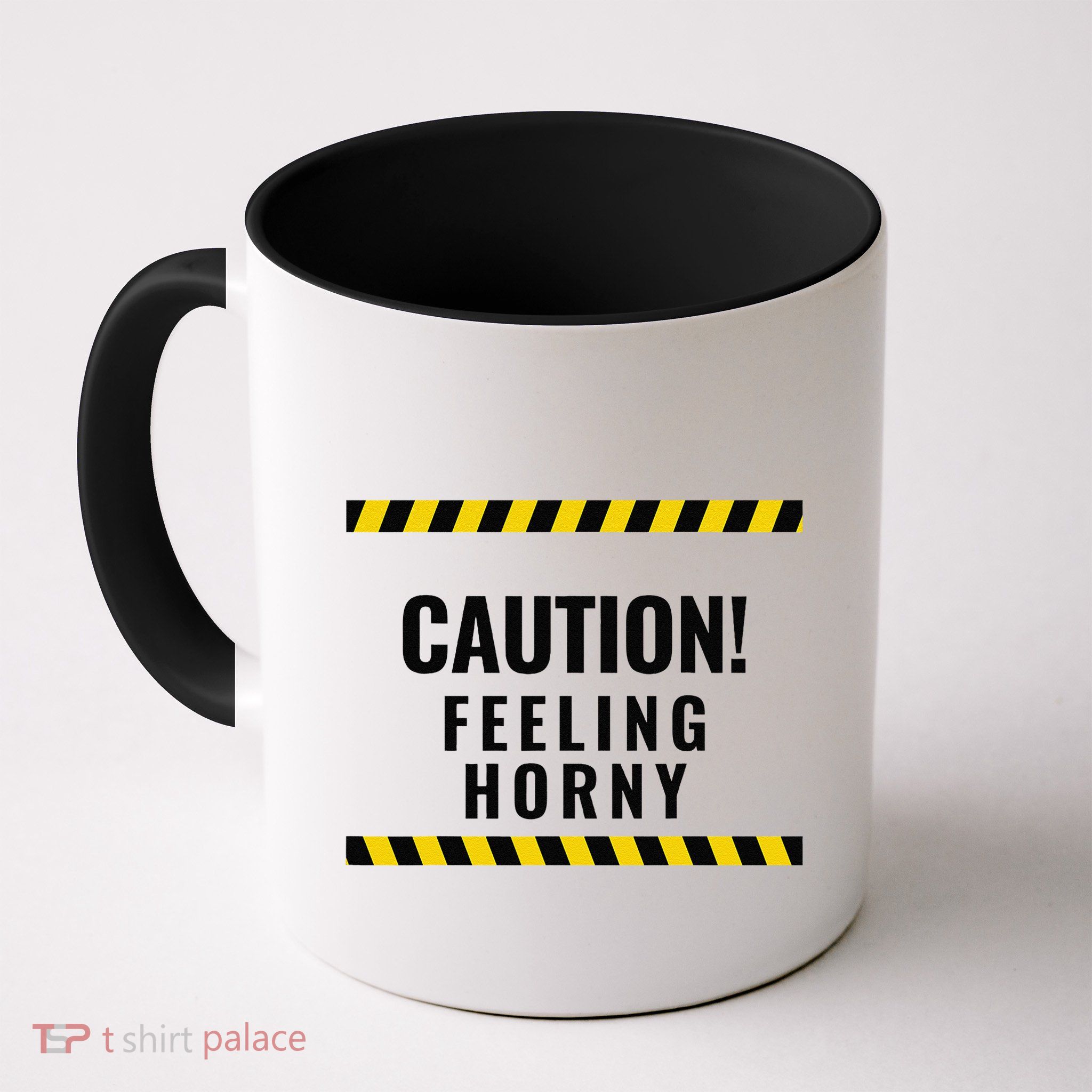 Funny Flirty Quote Design Caution! Feeling Horny Mug