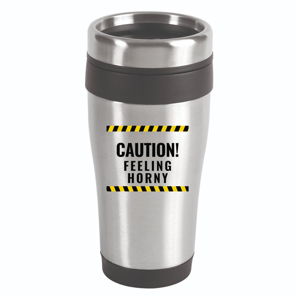 Funny Flirty Quote Design Caution! Feeling Horny 16oz Travel Tumbler