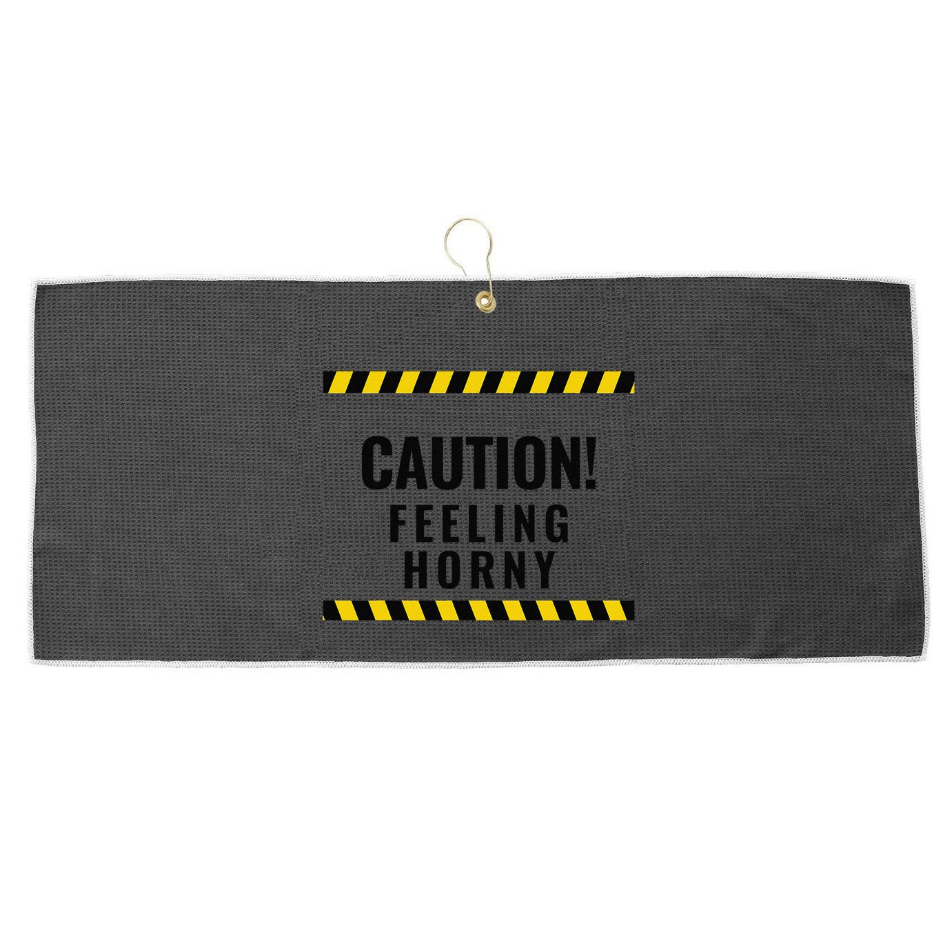 Funny Flirty Quote Design Caution! Feeling Horny Large Microfiber Waffle Golf Towel