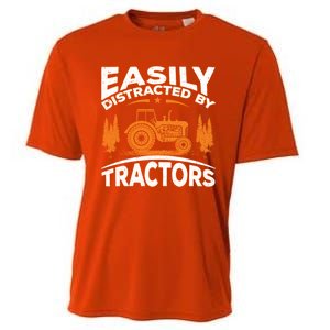 Funny Farming Quote Gift Easily Distracted By Tractors Funny Gift Cooling Performance Crew T-Shirt