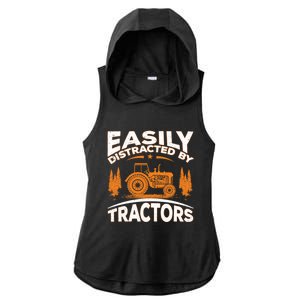 Funny Farming Quote Gift Easily Distracted By Tractors Funny Gift Ladies PosiCharge Tri-Blend Wicking Draft Hoodie Tank