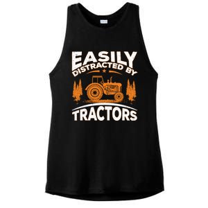 Funny Farming Quote Gift Easily Distracted By Tractors Funny Gift Ladies PosiCharge Tri-Blend Wicking Tank