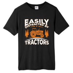 Funny Farming Quote Gift Easily Distracted By Tractors Funny Gift Tall Fusion ChromaSoft Performance T-Shirt