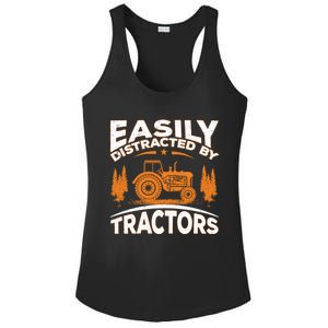 Funny Farming Quote Gift Easily Distracted By Tractors Funny Gift Ladies PosiCharge Competitor Racerback Tank