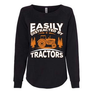 Funny Farming Quote Gift Easily Distracted By Tractors Funny Gift Womens California Wash Sweatshirt