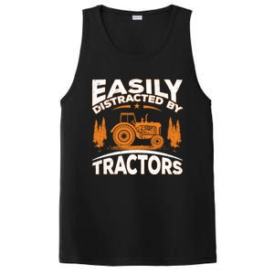 Funny Farming Quote Gift Easily Distracted By Tractors Funny Gift PosiCharge Competitor Tank