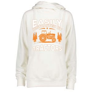 Funny Farming Quote Gift Easily Distracted By Tractors Funny Gift Womens Funnel Neck Pullover Hood