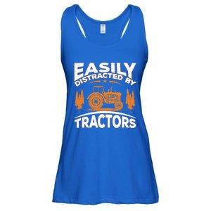 Funny Farming Quote Gift Easily Distracted By Tractors Funny Gift Ladies Essential Flowy Tank