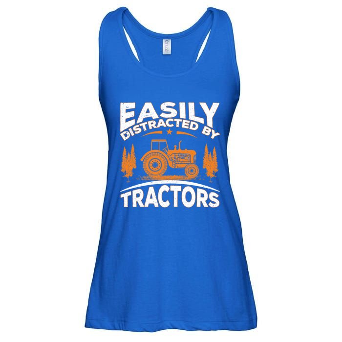 Funny Farming Quote Gift Easily Distracted By Tractors Funny Gift Ladies Essential Flowy Tank