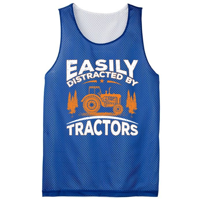 Funny Farming Quote Gift Easily Distracted By Tractors Funny Gift Mesh Reversible Basketball Jersey Tank