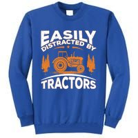 Funny Farming Quote Gift Easily Distracted By Tractors Funny Gift Tall Sweatshirt