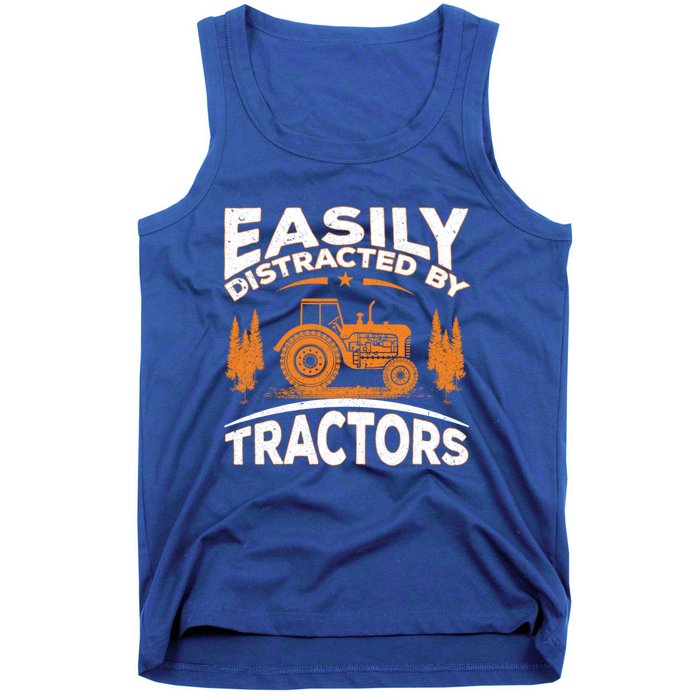 Funny Farming Quote Gift Easily Distracted By Tractors Funny Gift Tank Top