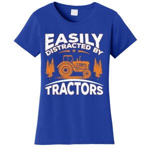 Funny Farming Quote Gift Easily Distracted By Tractors Funny Gift Women's T-Shirt