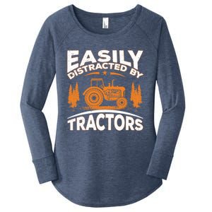 Funny Farming Quote Gift Easily Distracted By Tractors Funny Gift Women's Perfect Tri Tunic Long Sleeve Shirt