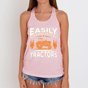 Funny Farming Quote Gift Easily Distracted By Tractors Funny Gift Women's Knotted Racerback Tank