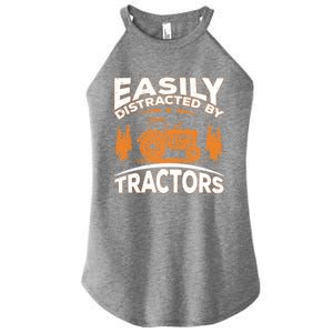 Funny Farming Quote Gift Easily Distracted By Tractors Funny Gift Women's Perfect Tri Rocker Tank