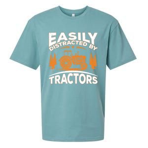 Funny Farming Quote Gift Easily Distracted By Tractors Funny Gift Sueded Cloud Jersey T-Shirt