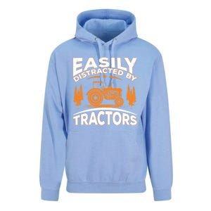 Funny Farming Quote Gift Easily Distracted By Tractors Funny Gift Unisex Surf Hoodie