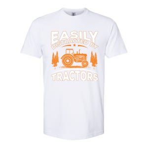 Funny Farming Quote Gift Easily Distracted By Tractors Funny Gift Softstyle CVC T-Shirt