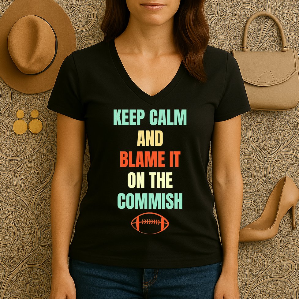 Fantasy Football Quote Keep Calm And Blame The Commissioner Women's V-Neck T-Shirt