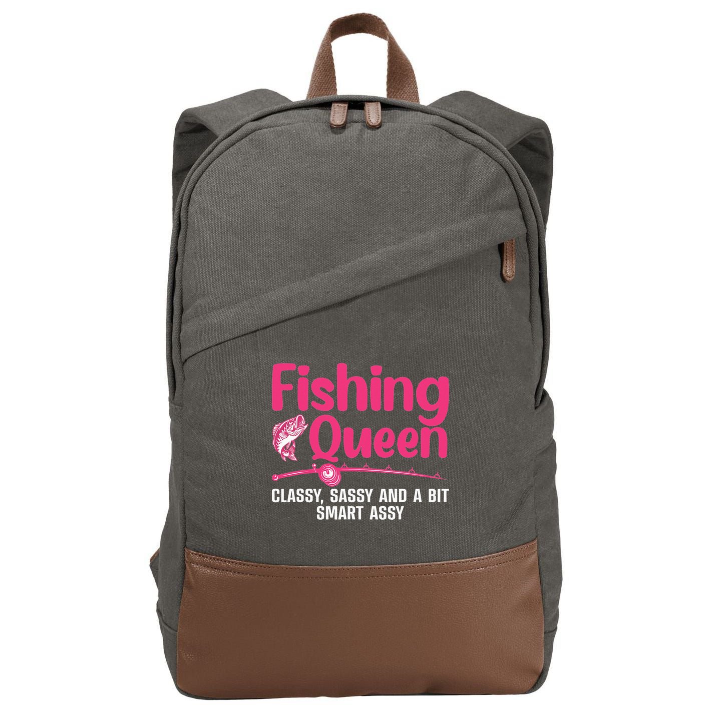 Funny Fishing Queen Design For  Ladies Cotton Canvas Backpack