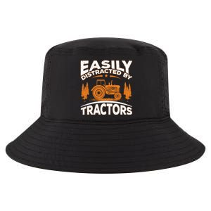 Funny Farming Quote Gift Easily Distracted By Tractors Gift Cool Comfort Performance Bucket Hat