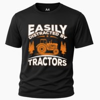 Funny Farming Quote Gift Easily Distracted By Tractors Gift Cooling Performance Crew T-Shirt