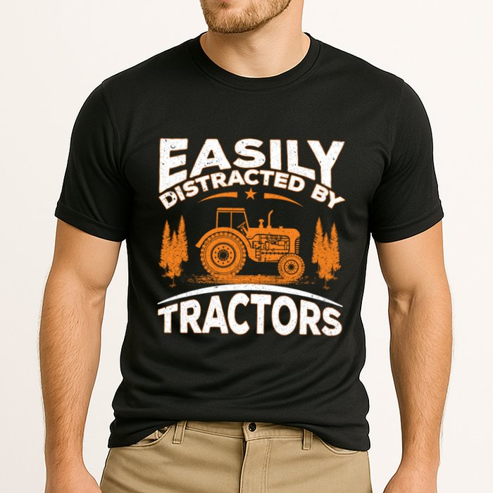 Funny Farming Quote Gift Easily Distracted By Tractors Gift Cooling Performance Crew T-Shirt