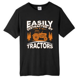 Funny Farming Quote Gift Easily Distracted By Tractors Gift Tall Fusion ChromaSoft Performance T-Shirt