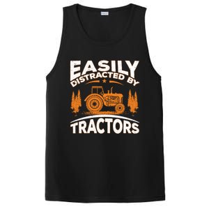 Funny Farming Quote Gift Easily Distracted By Tractors Gift PosiCharge Competitor Tank