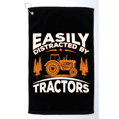 Funny Farming Quote Gift Easily Distracted By Tractors Gift Golf Towel