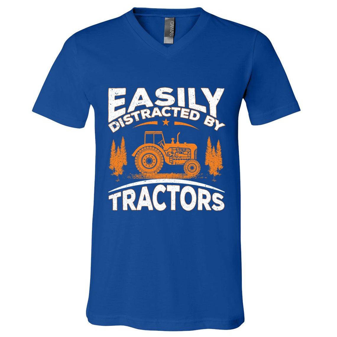 Funny Farming Quote Gift Easily Distracted By Tractors Gift V-Neck T-Shirt