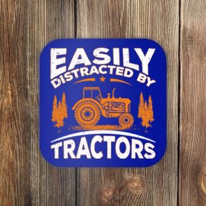 Funny Farming Quote Gift Easily Distracted By Tractors Gift Coaster