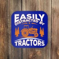 Funny Farming Quote Gift Easily Distracted By Tractors Gift Coaster