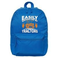 Funny Farming Quote Gift Easily Distracted By Tractors Gift 16 in Basic Backpack