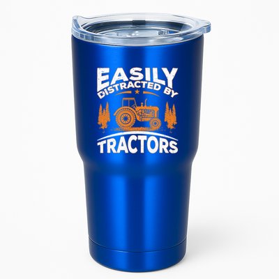 Funny Farming Quote Gift Easily Distracted By Tractors Gift Tumbler