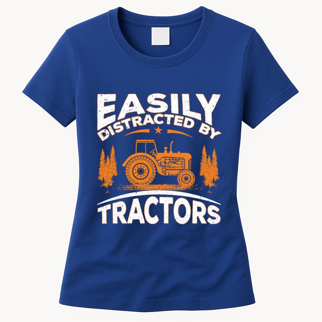 Funny Farming Quote Gift Easily Distracted By Tractors Gift Womens T-Shirt