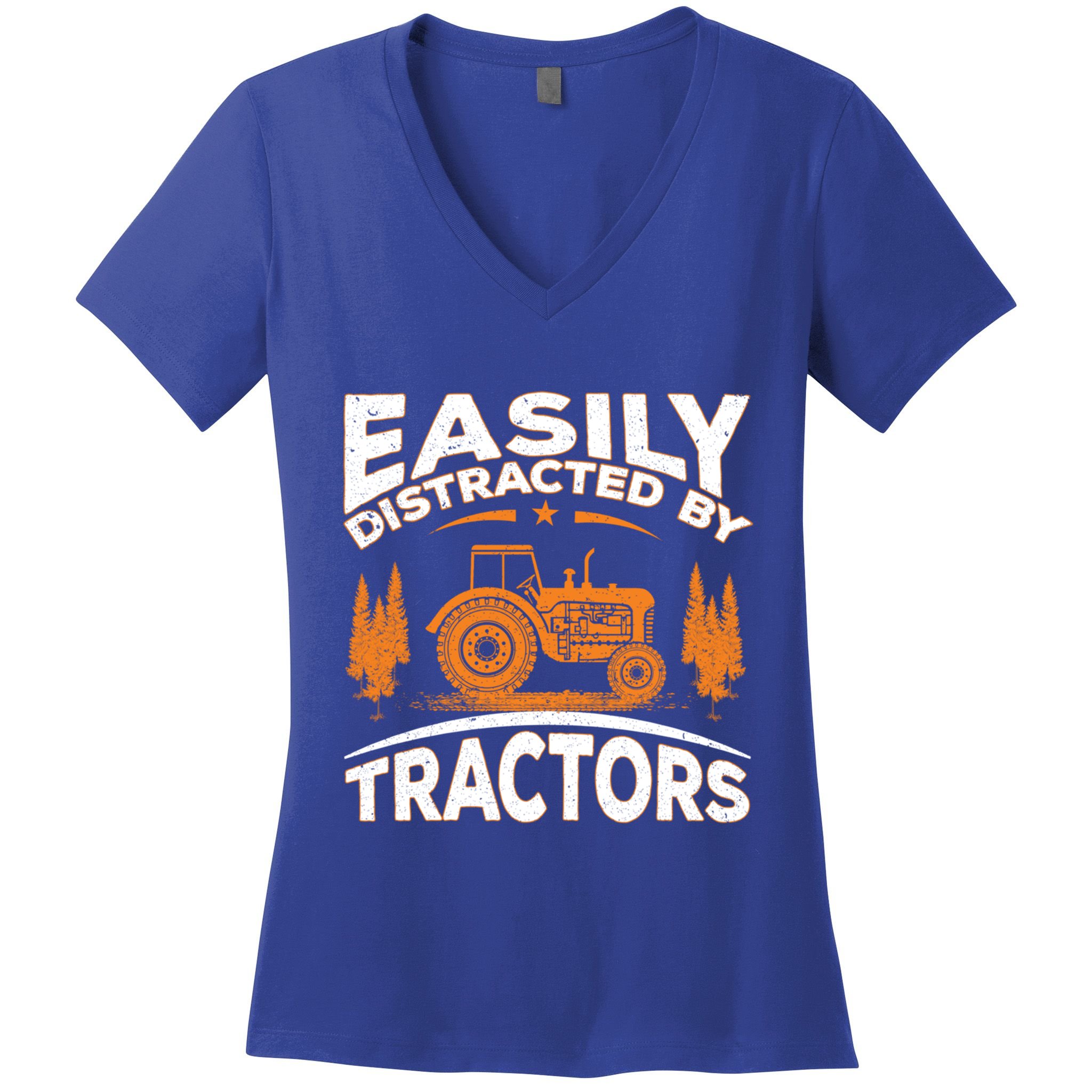 Funny Farming Quote Gift Easily Distracted By Tractors Gift Women's V-Neck T-Shirt