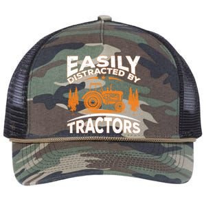 Funny Farming Quote Gift Easily Distracted By Tractors Gift Retro Rope Trucker Hat Cap