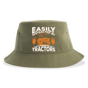 Funny Farming Quote Gift Easily Distracted By Tractors Gift Sustainable Bucket Hat