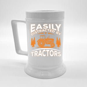 Funny Farming Quote Gift Easily Distracted By Tractors Gift Beer Stein