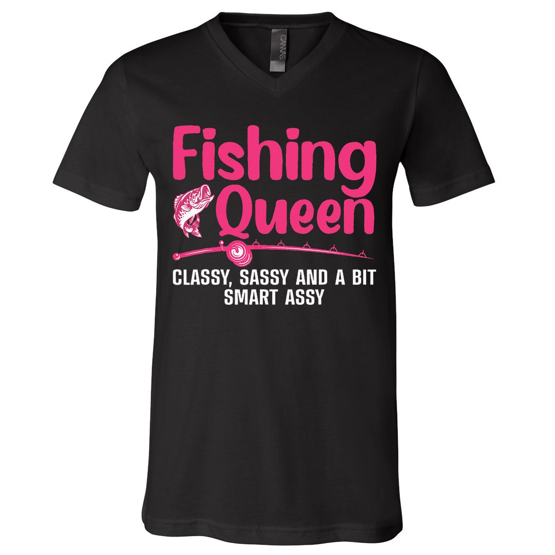 Funny Fishing Queen Design For Women Ladies Fishing Lovers V-Neck T-Shirt