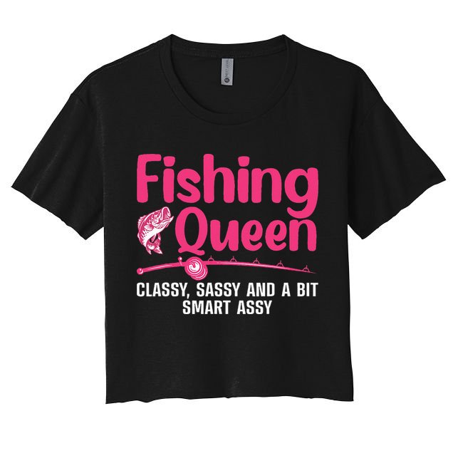 Funny Fishing Queen Design For Women Ladies Fishing Lovers Crop Top
