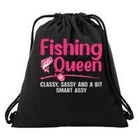 Funny Fishing Queen Design For Women Ladies Fishing Lovers Drawstring Bag