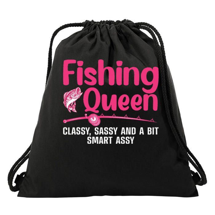 Funny Fishing Queen Design For Women Ladies Fishing Lovers Drawstring Bag