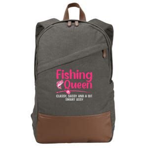 Funny Fishing Queen Design For Women Ladies Fishing Lovers Cotton Canvas Backpack